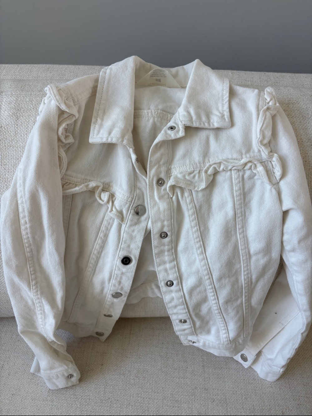 H&M White Ruffle-Trim Kids Denim Jacket